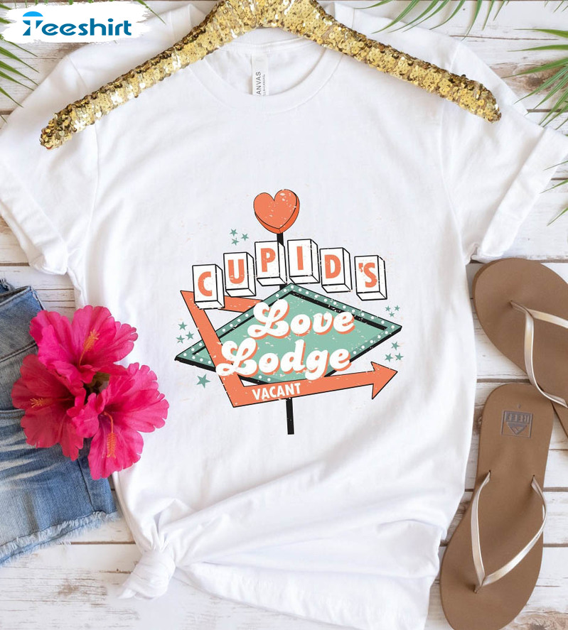 Cupids Love Lodge Trending Shirt, Cute Valentines Long Sleeve Unisex Hoodie