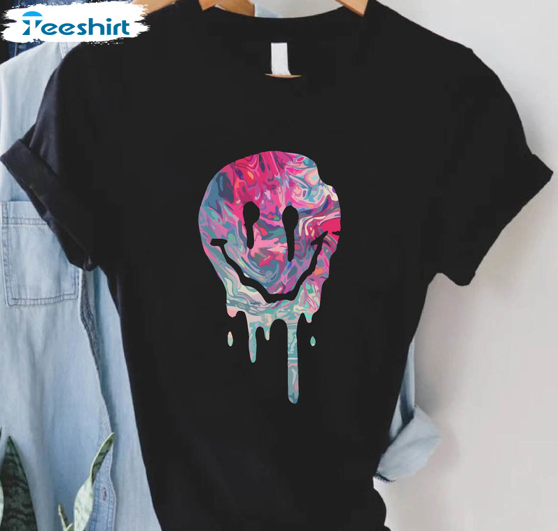 Melting Smiley Face Funny Shirt, Trendy Unisex Hoodie Short Sleeve