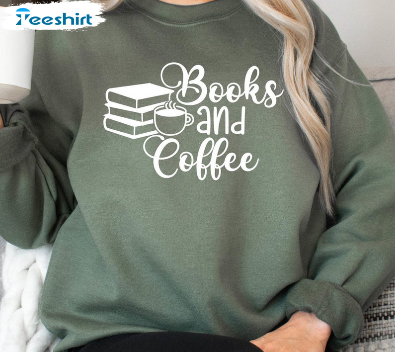 Books And Coffee Sweatshirt, Trendy Long Sleeve Unisex Hoodie