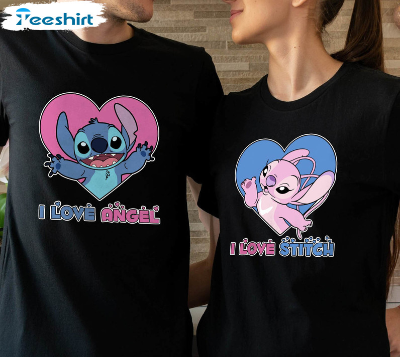 I Love Stitch And Angel Shirt, Valentine Couple Long Sleeve Unisex T-shirt