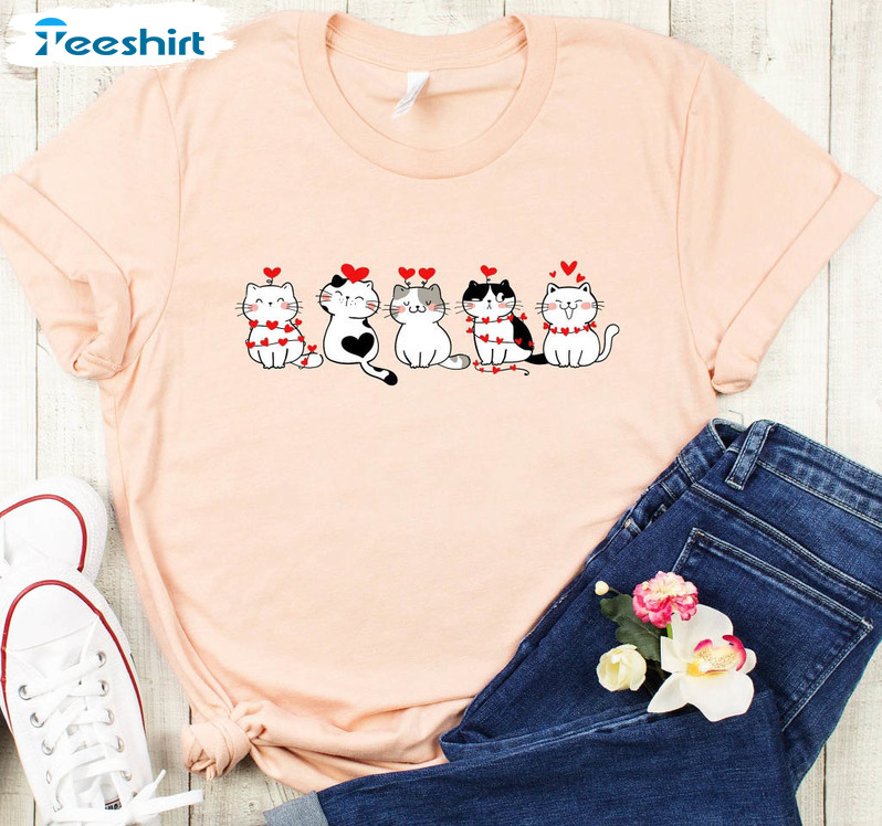 Valentine's Day Cat Shirt, Funny Cats Short Sleeve Unisex T-shirt