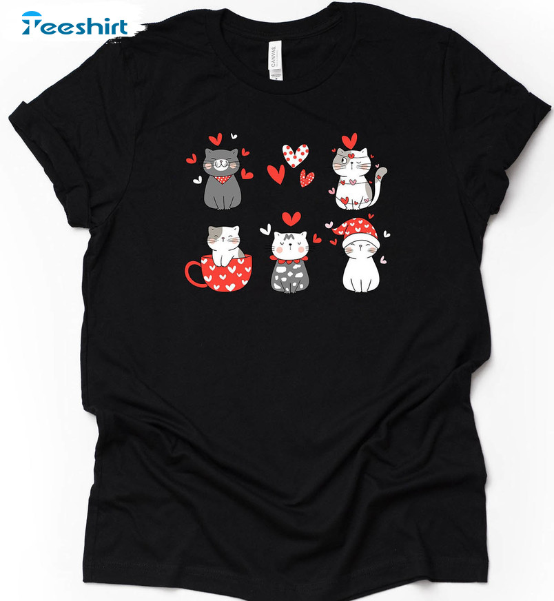 Valentine's Day Cat Shirt, Cute Unisex T-shirt Short Sleeve