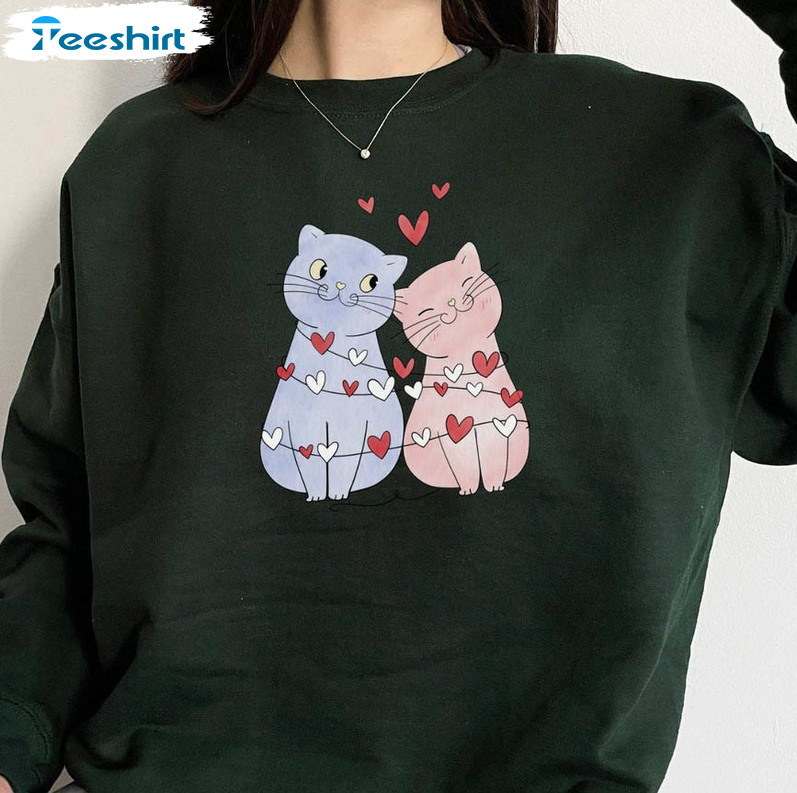 Valentine's Day Cat Shirt, Cute Couple Sweatshirt Unisex Hoodie