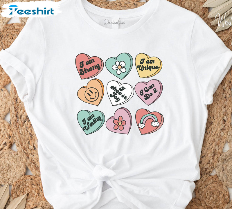 Candy Heart Vintage Shirt, Valentines Day Short Sleeve Crewneck