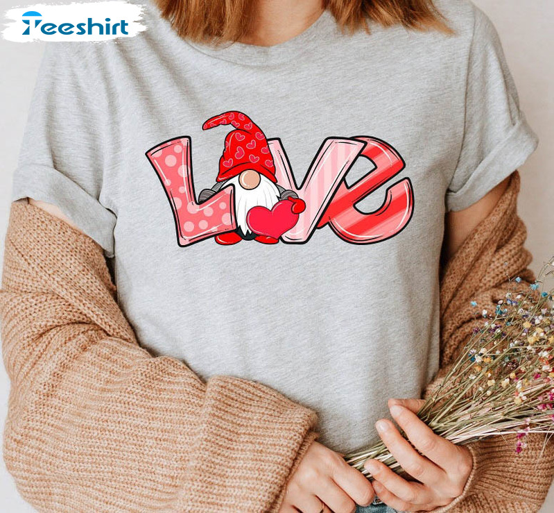 Love Gnome Shirt, Valentine Day Crewneck Unisex Hoodie