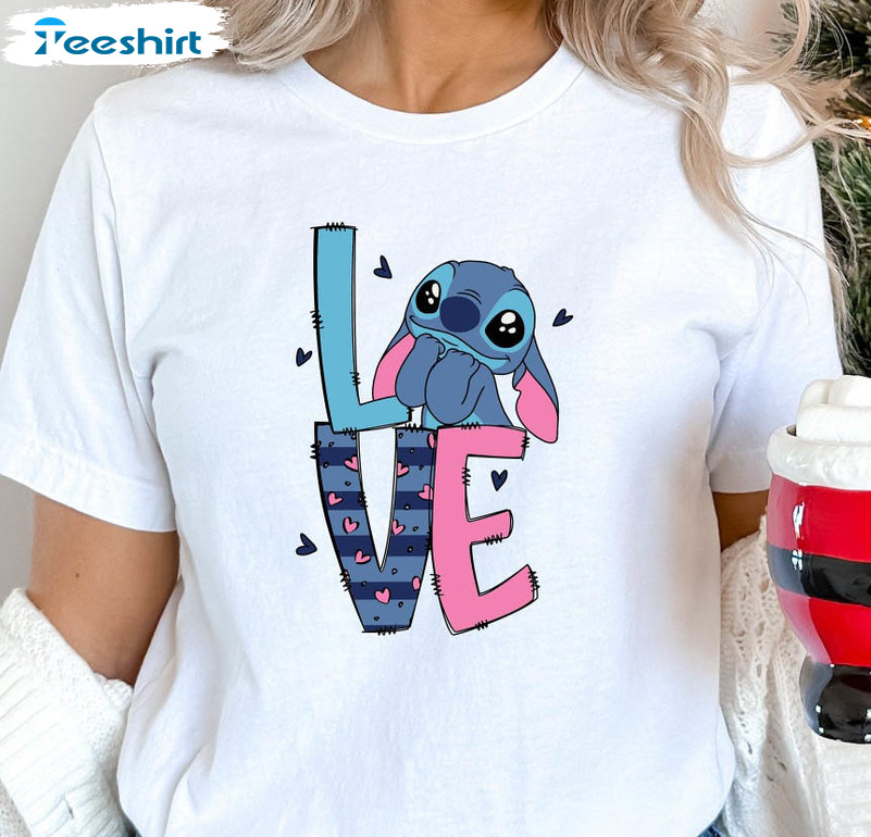 Stitch Love Shirt, Disney Valentine Unisex Hoodie Long Sleeve
