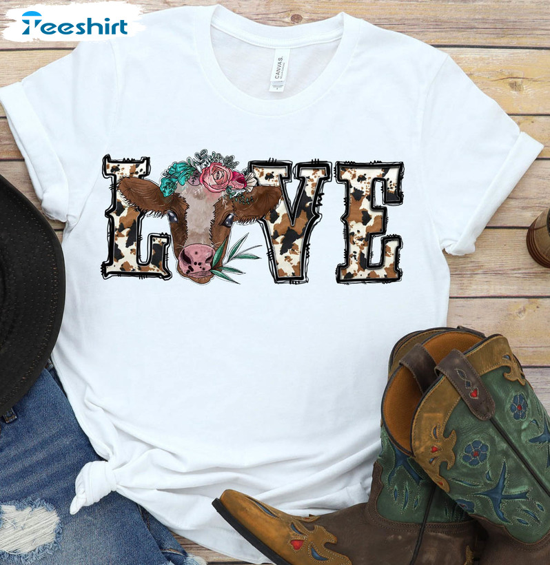 Valentines Day Cow Shirt, Love Cow Tee Tops Long Sleeve