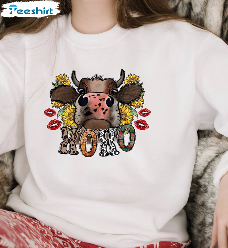 Cow Love Sweatshirt, Valentines Day Xoxo Crewneck Short Sleeve