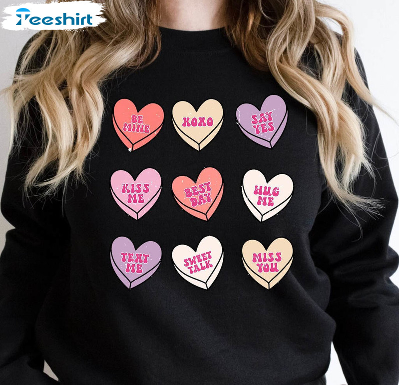 Conversation Hearts Sweatshirt, Valentine Hearts Unisex Hoodie Crewneck