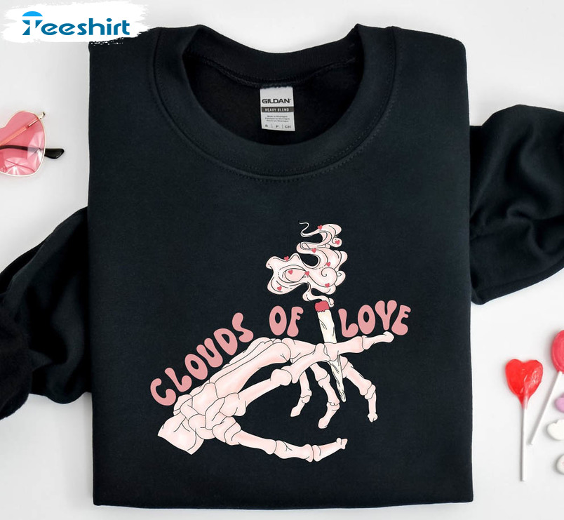 Clouds Of Love Sweatshirt, Skeleton Hands Valentine Short Sleeve Tee Tops