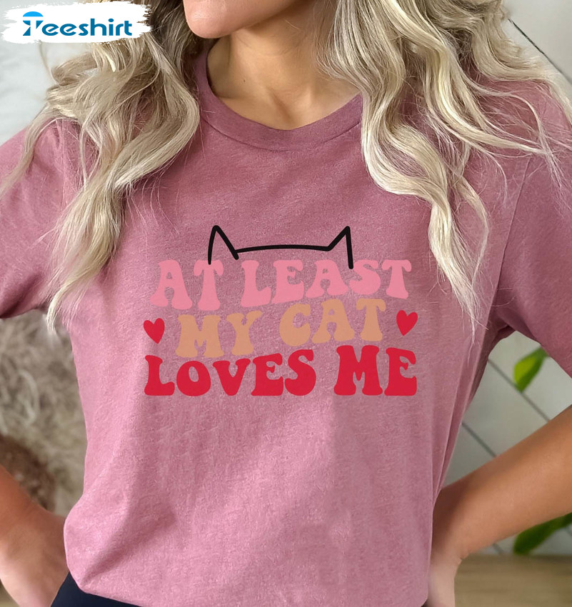 Funny Valentine Day Shirt, At Least My Cat Loves Me Sweatshirt Unisex Hoodie