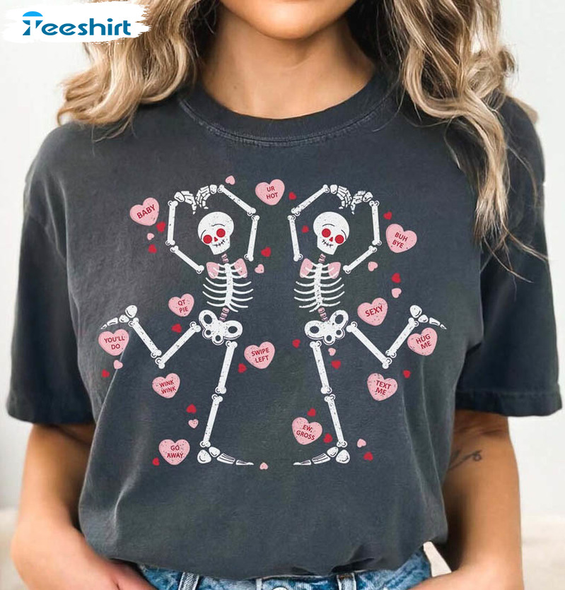 Goth Valentine Shirt, Valentine Skeleton Unisex Hoodie Long Sleeve