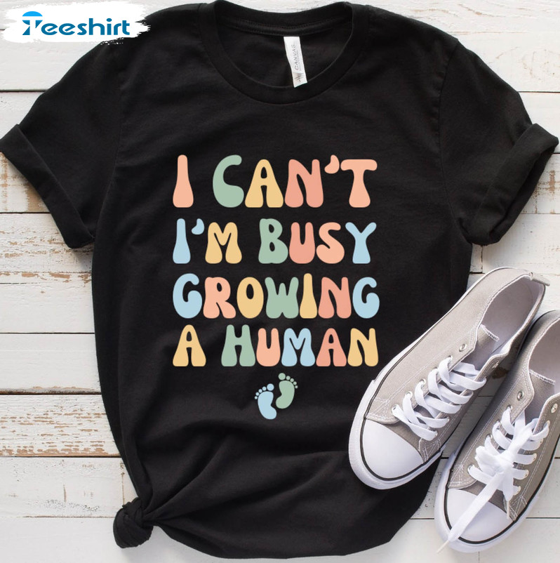 Funny Pregnancy Shirt, I Can't I'm Busy Growing A Human Unisex T-shirt Long Sleeve