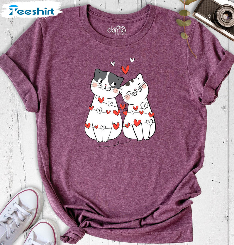 Valentine's Day Cat Vintage Shirt, Little Hearts Tee Tops Unisex T-shirt