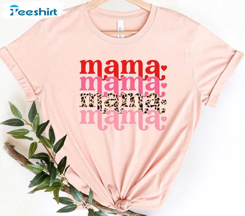 Mama Valentines Leopard Shirt, Latte Valentine Short Sleeve Crewneck