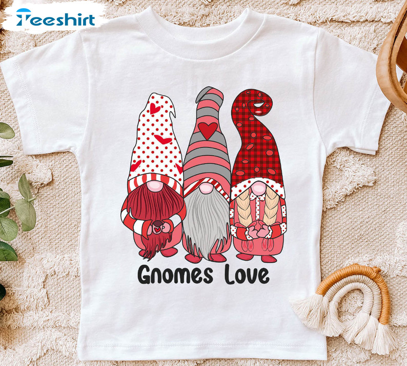 Love Gnome Valentine Vintage Shirt, Funny Three Gnomes Unisex T-shirt Long Sleeve