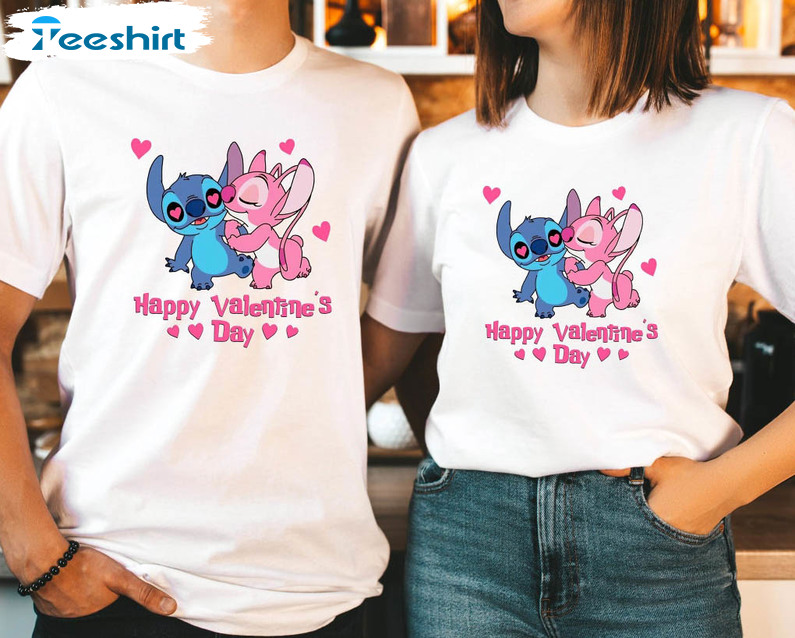 Happy Valentines Day Shirt, Disney Couple Short Sleeve Unisex T-shirt