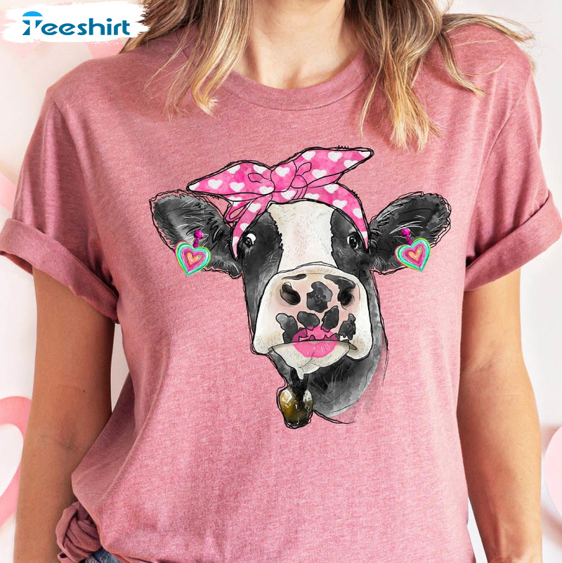 Valentines Day Cow Shirt, Cute Heart Long Sleeve Unisex Hoodie