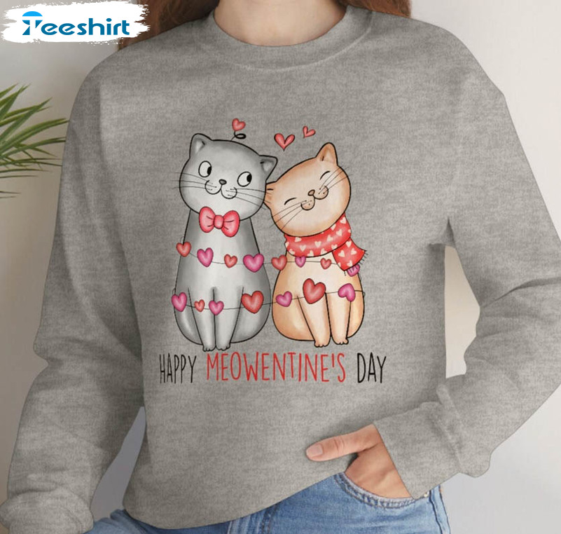 Meowentine Day Shirt, Cute Valentines Cat Unisex Hoodie Crewneck