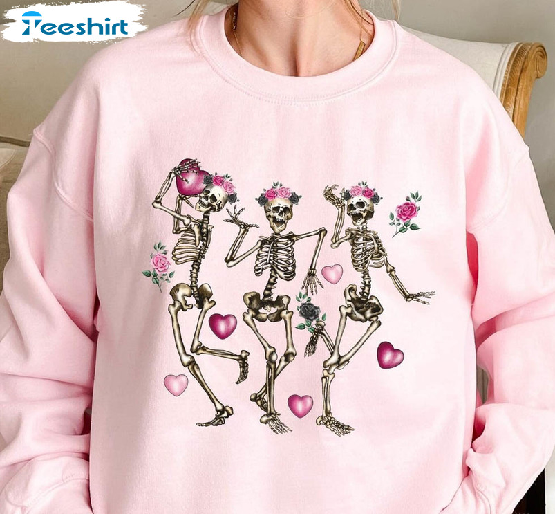 Skeleton Valentines Day Shirt, Vintage Unisex Hoodie Short Sleeve