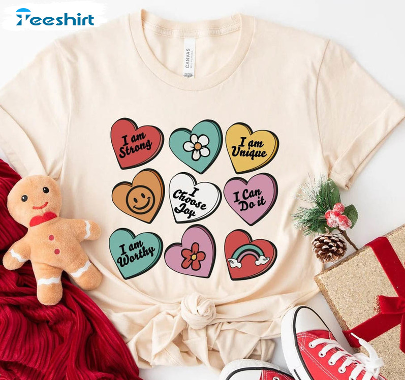 Candy Hearts Valentines Sweatshirt, Valentines Day Unisex T-shirt Crewneck