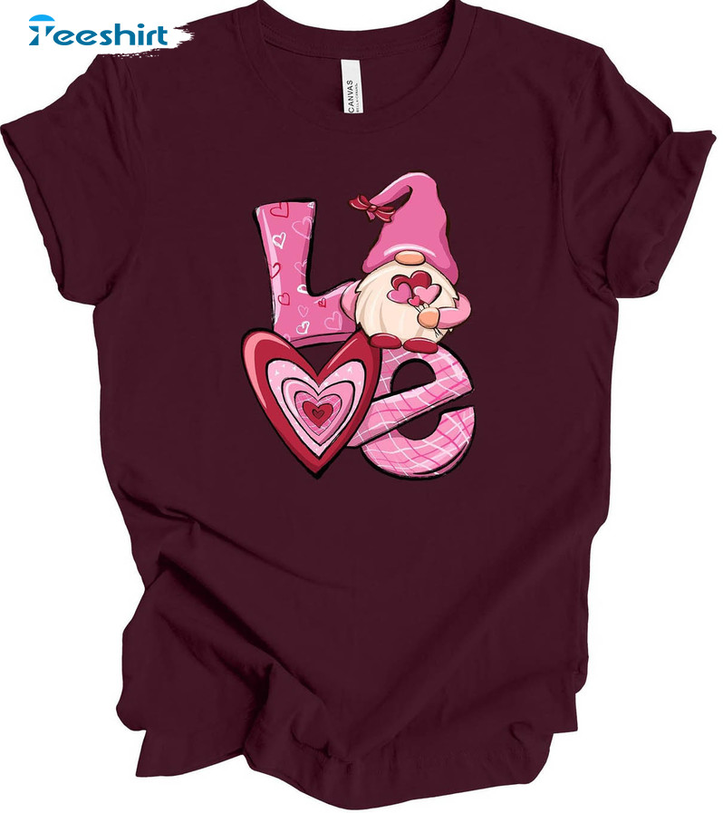 Love Gnome Valentine Shirt, Vintage Short Sleeve Unisex T-shirt