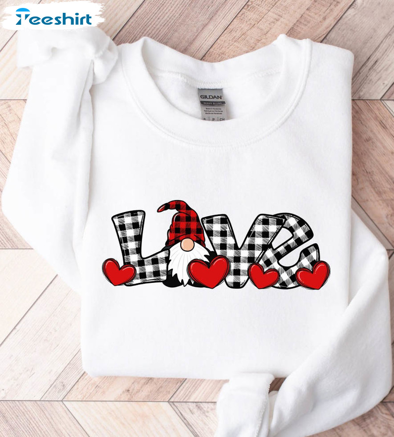 Love Valentine Gnome Shirt, Buffalo Plaid Unisex Hoodie Short Sleeve