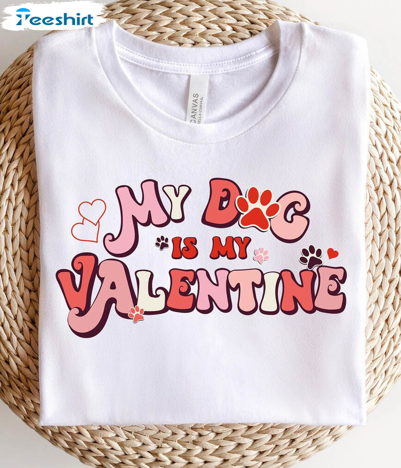 My Dog Is My Valentine Vintage Shirt, Paw Love Unisex Hoodie Long Sleeve