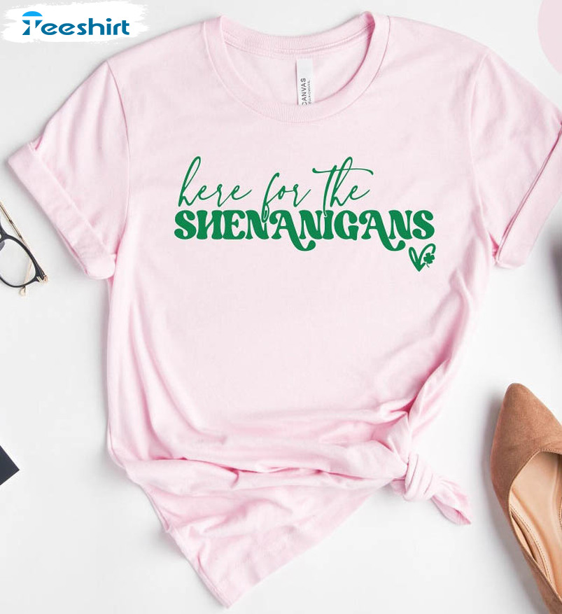 Here For The Shenanigans Shirt, Vintage Lucky Shamrock Long Sleeve Unisex Hoodie