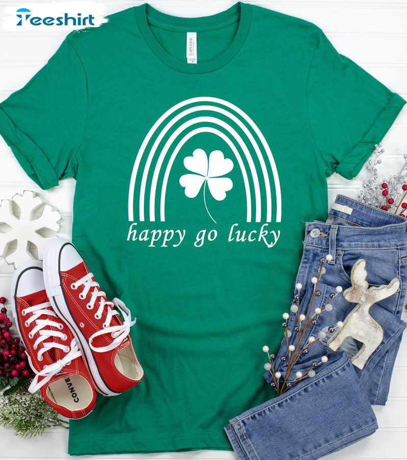 Happy Go Lucky Sweatshirt, Rainbow Funny Long Sleeve Unisex Hoodie