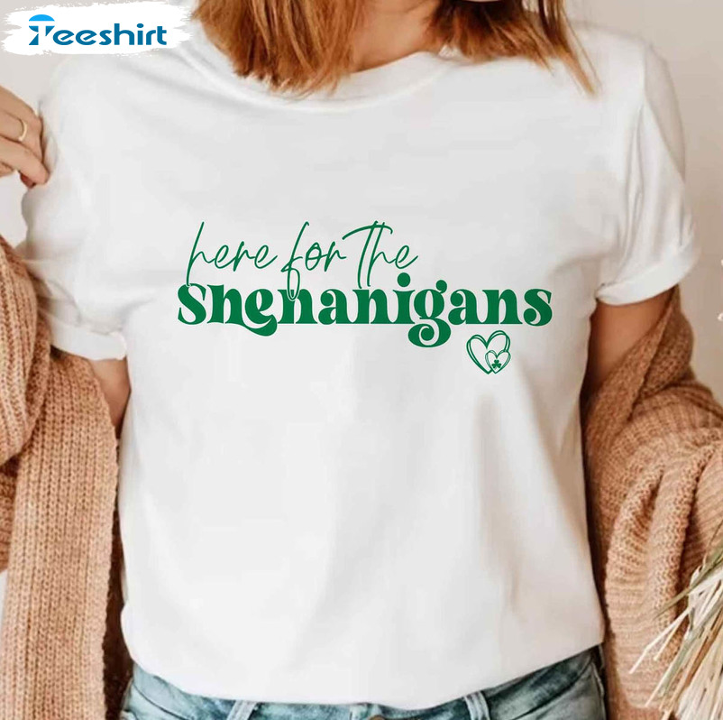 Here For The Shenanigans Shirt, Shamrock Vintage Short Sleeve Sweatshirt