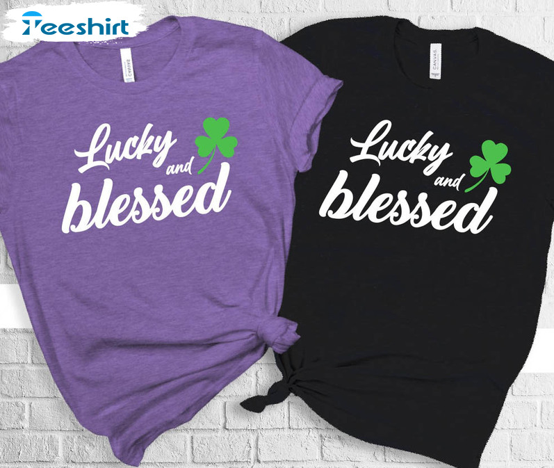 Lucky And Blessed Sweatshirt, Vintage Lucky Shamrock Unisex T-shirt Short Sleeve
