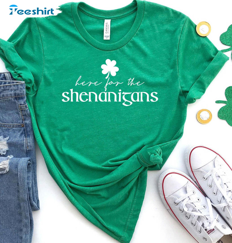 Here For The Shenanigans Vintage Shirt, Patrick's Day Unisex T-shirt Short Sleeve