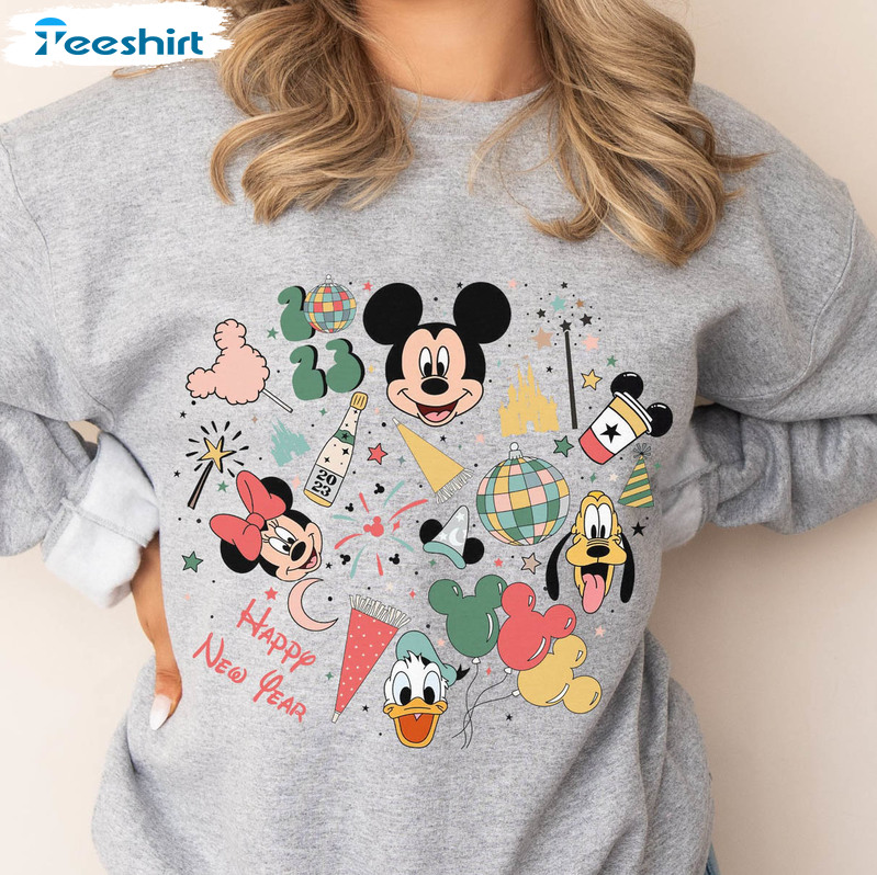 Disney New Years Sweatshirt, Mickey Mouse Unisex Hoodie Long Sleeve