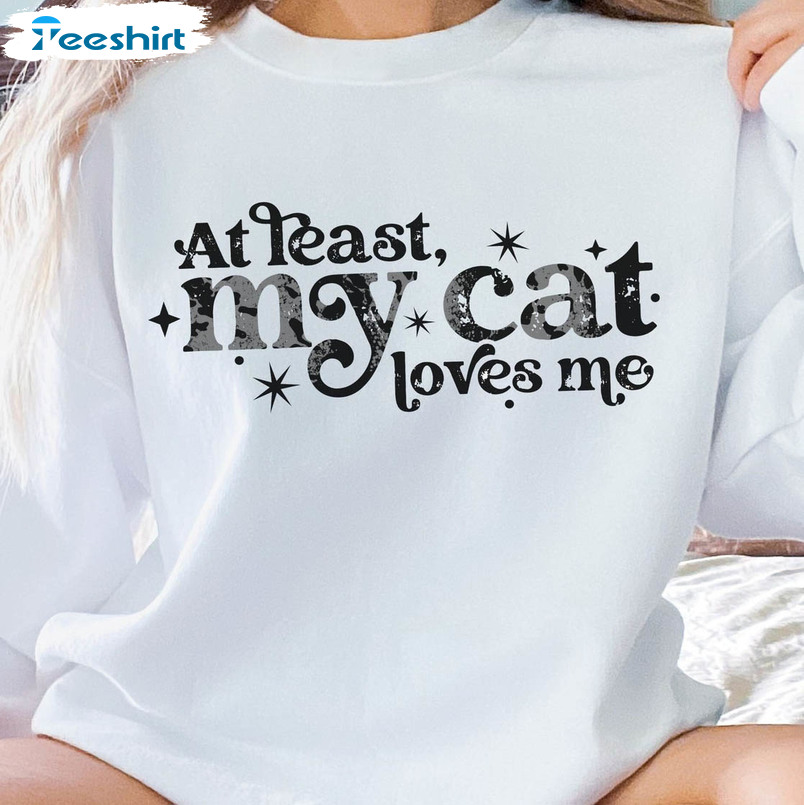 At Least My Cat Loves Me Trendy Shirt, Funny Cat Short Sleeve Tee Tops