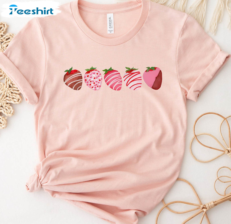 Strawberries Chocolate Shirt, Valentines Day Short Sleeve Crewneck