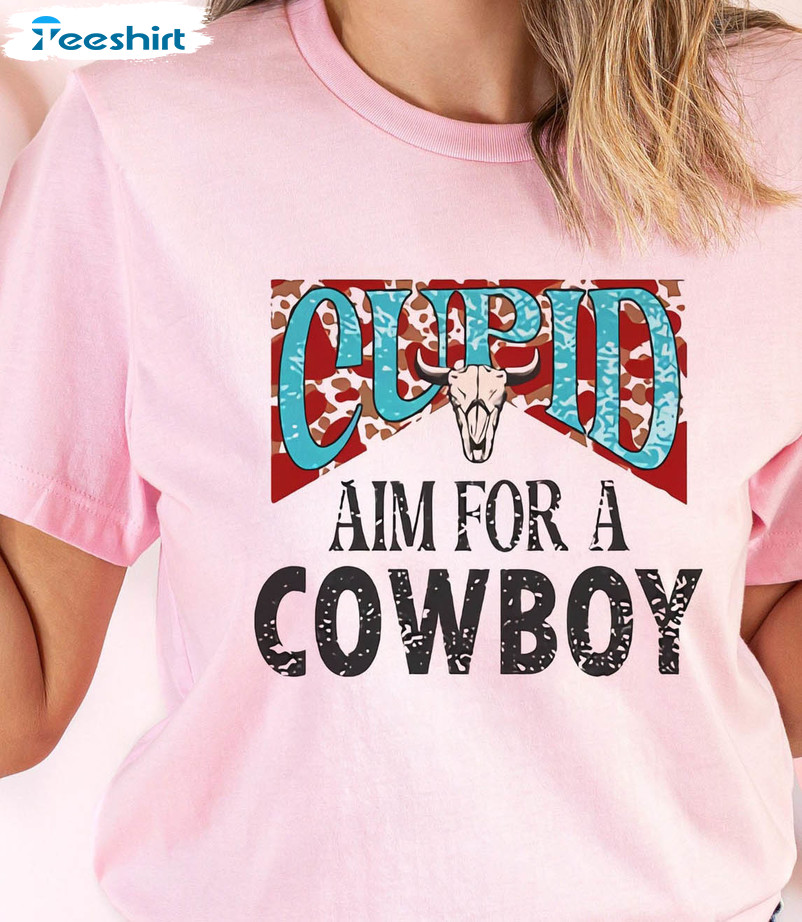 Cupid Aim For A Cowboy Shirt, Valentine Western Long Sleeve Sweater