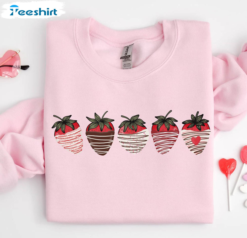 Valentines Day Sweatshirt, Strawberry Chocolate Short Sleeve Long Sleeve