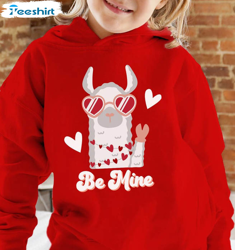 Toddler Valentine Llama Shirt, Be Mine Llama Crewneck Short Sleeve