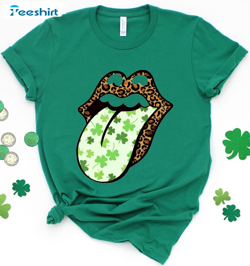 Shamrock Lips Funny Shirt, Cute St Patricks Day Unisex Hoodie Short Sleeve