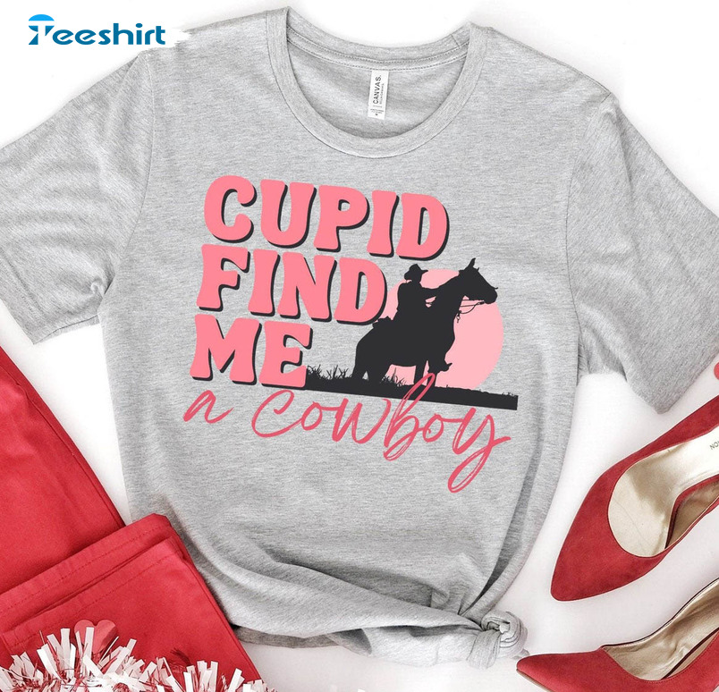 Cupid Find Me A Cowboy Shirt, Trending Valentines Day Long Sleeve Unisex Hoodie