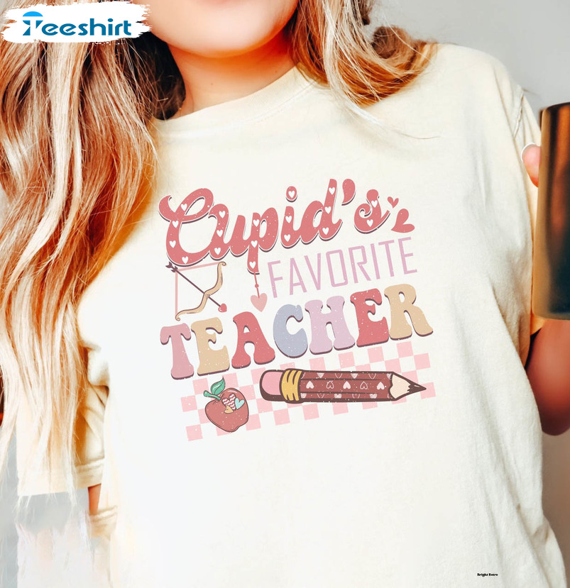 Cupid's Favorite Teacher Shirt, Valentine's Day Short Sleeve Crewneck