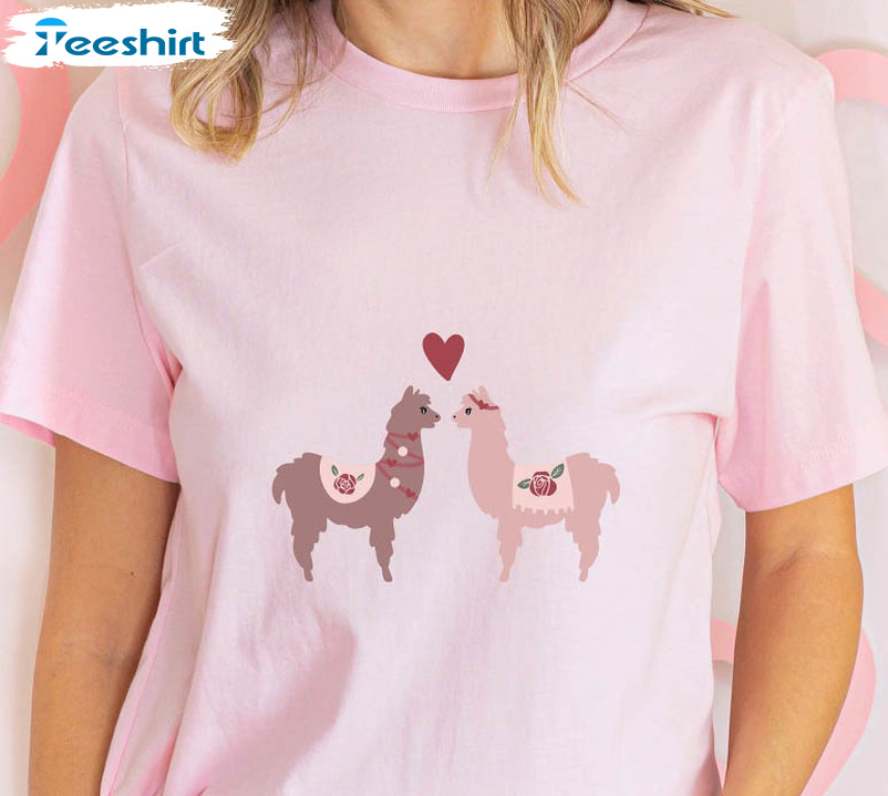 Cute Llama Loves Shirt , Funny Animals Valentine Short Sleeve Tee Tops