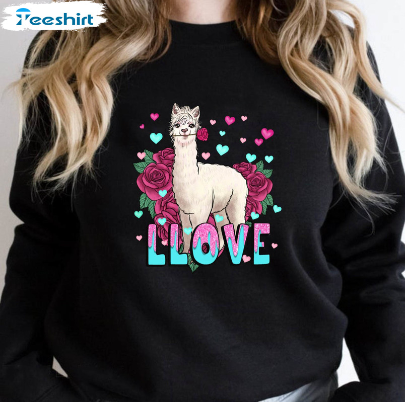 Llama Llove Sweatshirt , Vintage Valentines Love Short Sleeve Unisex Hoodie