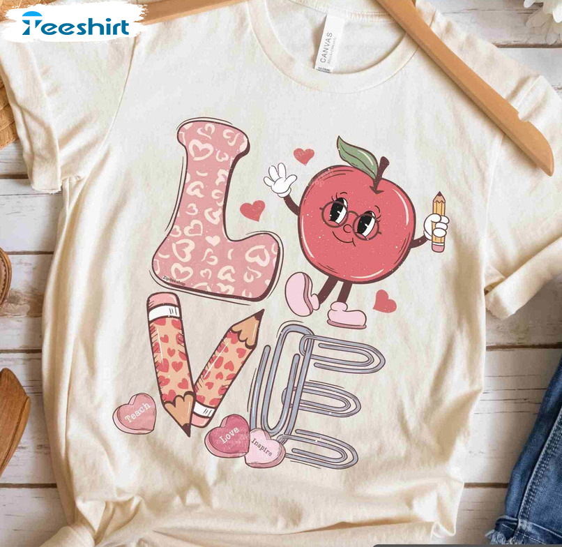 Love Teacher Valentine Shirt , Candy Hearts Leopard Long Sleeve Sweatshirt