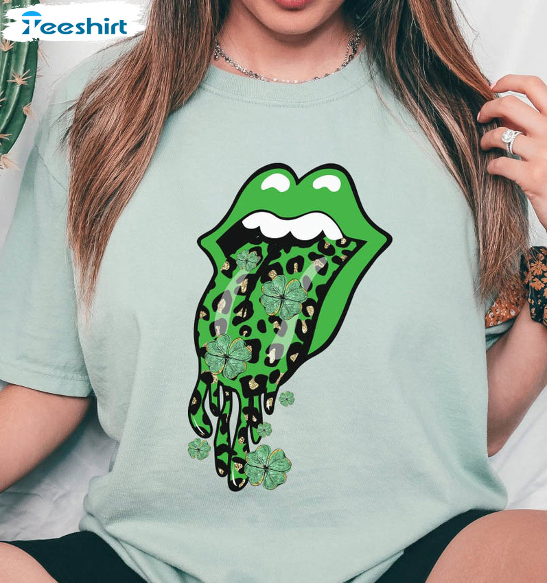 Shamrock Lips Shirt, Lucky Patrick Day Crewneck Unisex Hoodie