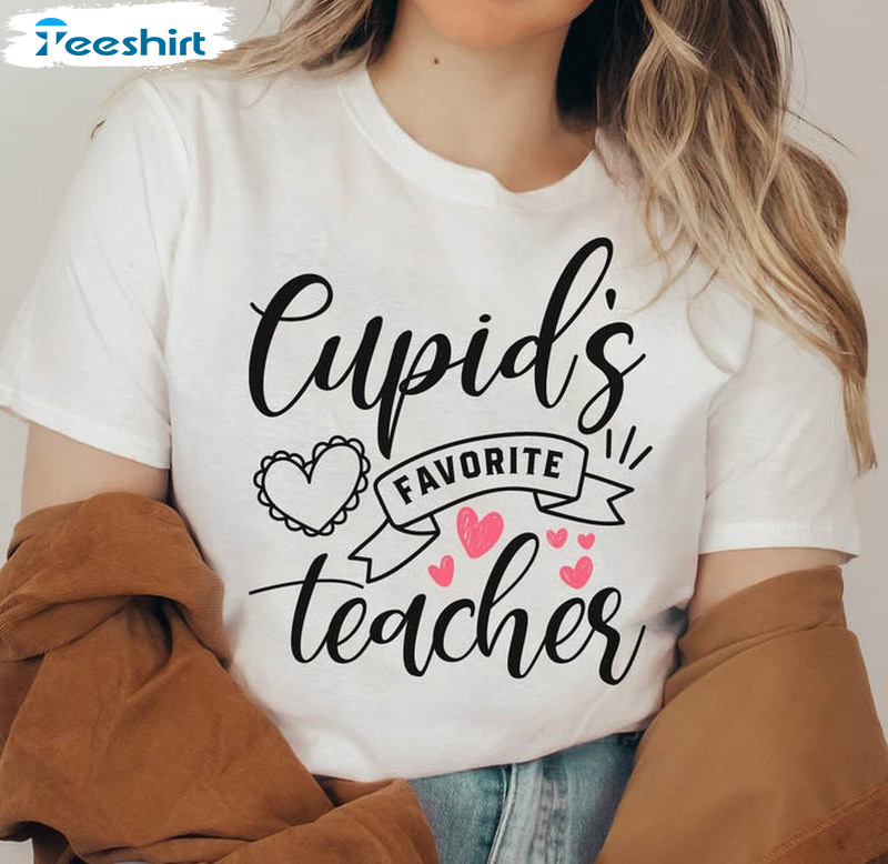 Cupid's Favorite Teacher Trending Shirt, Valentines Day Crewneck Unisex Hoodie