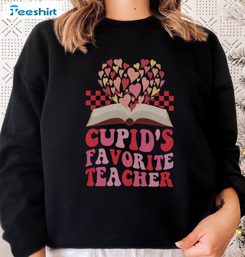 Cupid's Favorite Teacher Shirt, Teacher Valentine Vintage Unisex Hoodie Crewneck