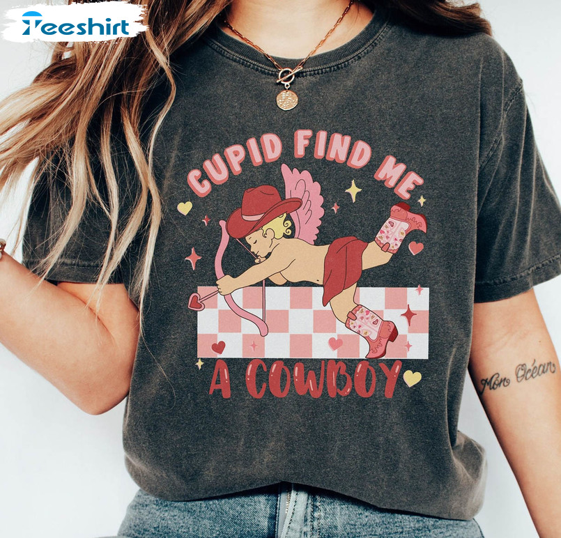 Cupid Find Me A Cowboy Shirt, Western Valentines Retro Short Sleeve Unisex T-shirt