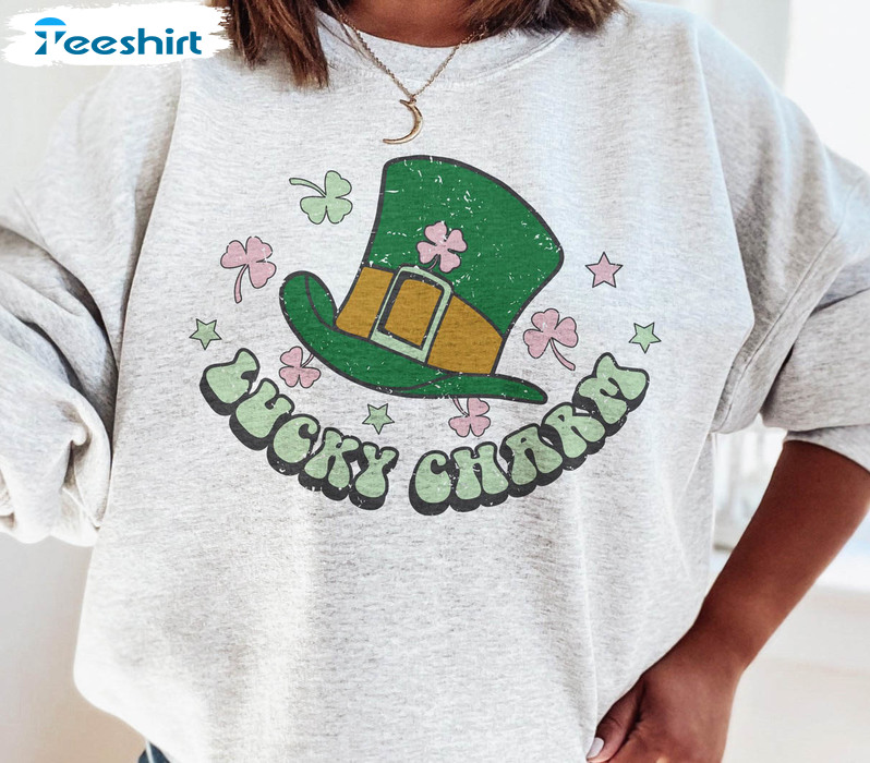 Lucky Charm St Patricks Day Shirt, Vintage Shamrock Long Sleeve Tee Tops